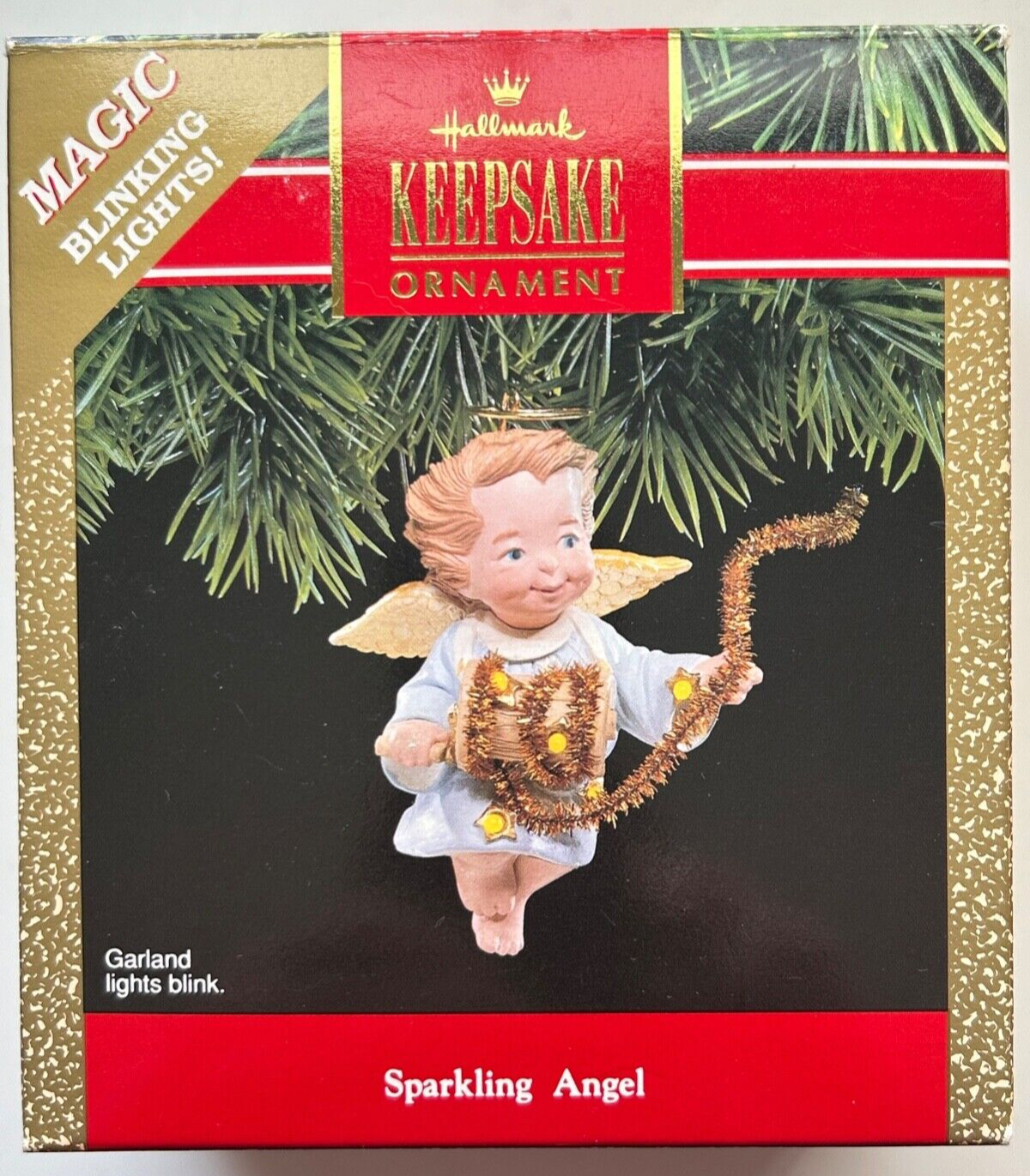 Hallmark 1991 Magic Blinking Light Ornament Sparkling Angel New