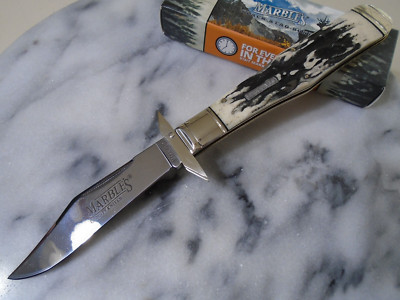 Marbles Black Stag Bone Swing Guard Pocket Knife Lockback MR482 9.70'' Open New