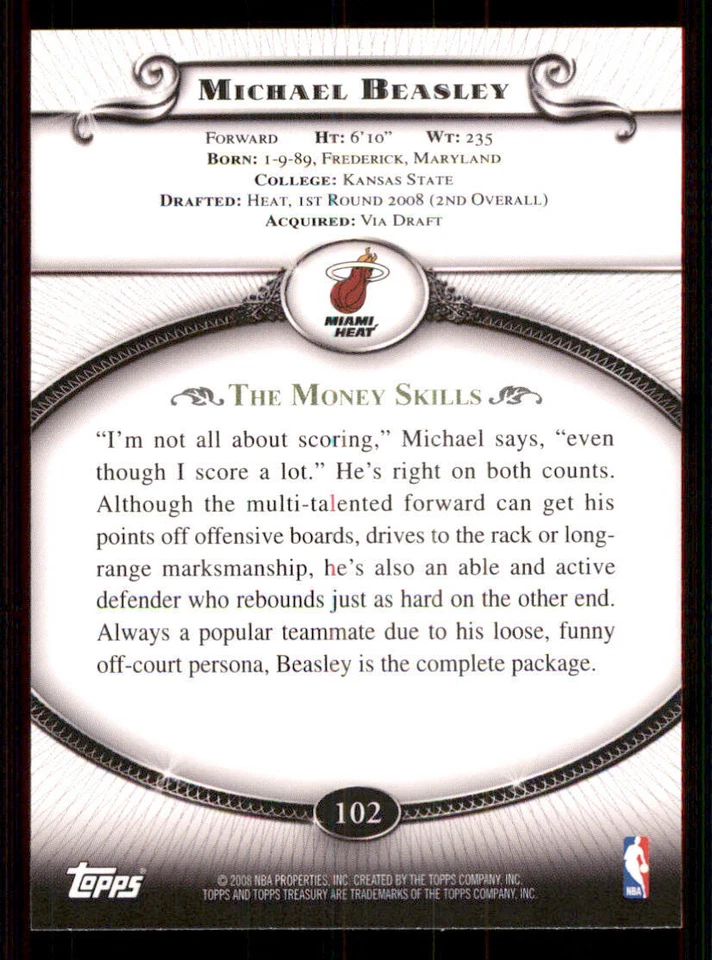 2008-09 Topps Treasury #102 Michael Beasley RC - Image 2 of 2
