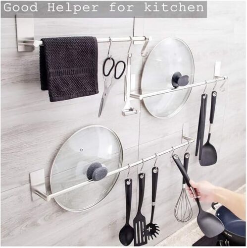 Self Adhesive Single Towel Rail,Stainless Steel Bathroom Towel Holder Tack 40 Cm - Picture 5 of 5