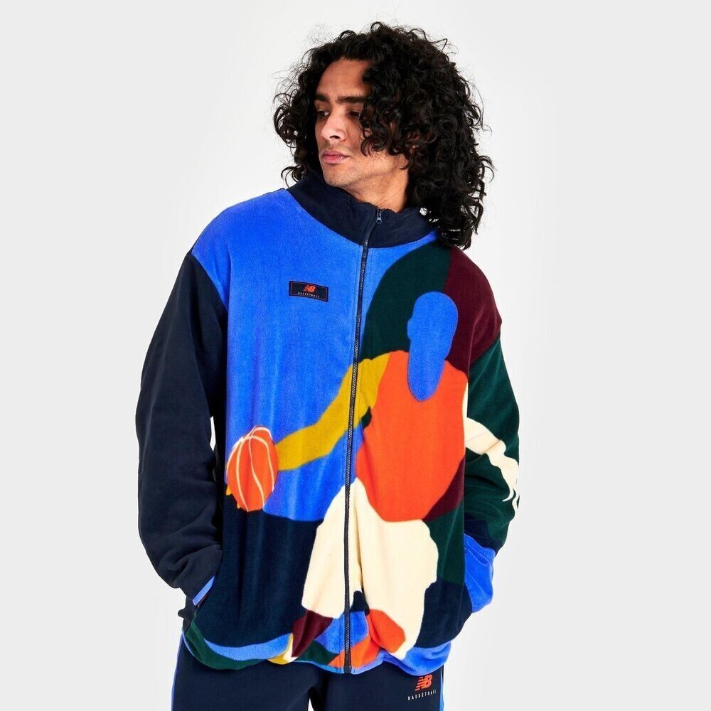 New Balance NB Hoops Abstract Sherpa Polar Fleece Jacket Mens Sz