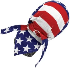 Danbanna American Flag Terry Cloth Sweatband Double Layer Ties and Tail 33959