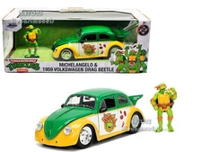 1959 Volkswagen Beetle Yellow and Green Michelangelo Figurine "1/24 JADA 33741