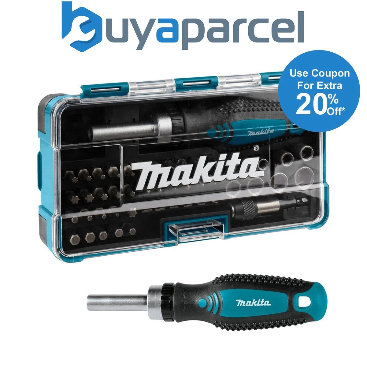 Makita B 36170 47 Piece Bit Set Ratchet Screwdriver 1 4 Hex Shank Case B 28612