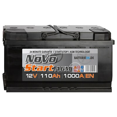 NoVo 12V 110Ah Autobatterie 1000A EN AGM Start-Stop Starterbatterie Wartungsfrei