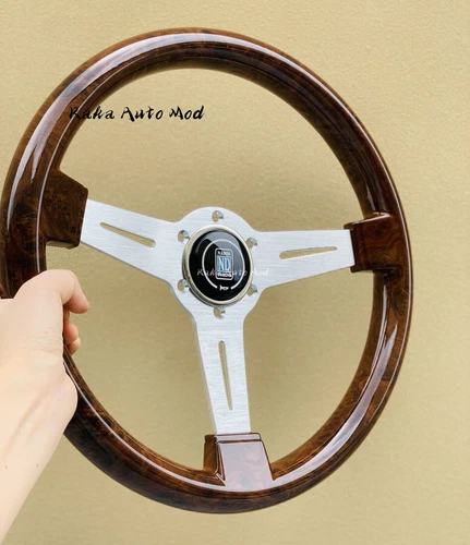 NARDI Classic 350mm Steering Wheel Mahogany Wood with Brushed Aluminum Finish - Picture 5 of 7