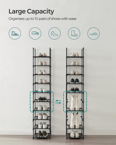 10-Tier Shoe Rack Shelf Storage Organizer for Entryway Bedroom Hallway - Picture 7 of 8