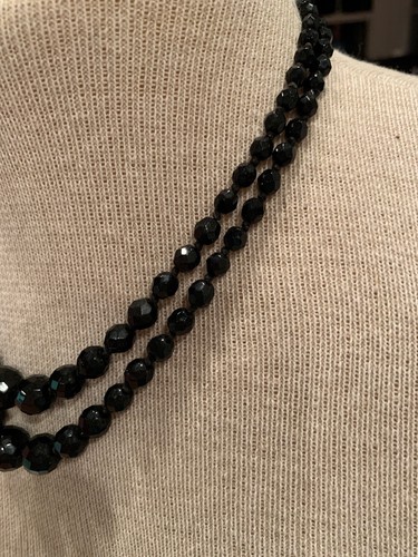 Vintage Schmuck Österreich 2 Strang abgestuft Glas schwarze Perlen Halskette 18 Zoll - Bild 3 von 6