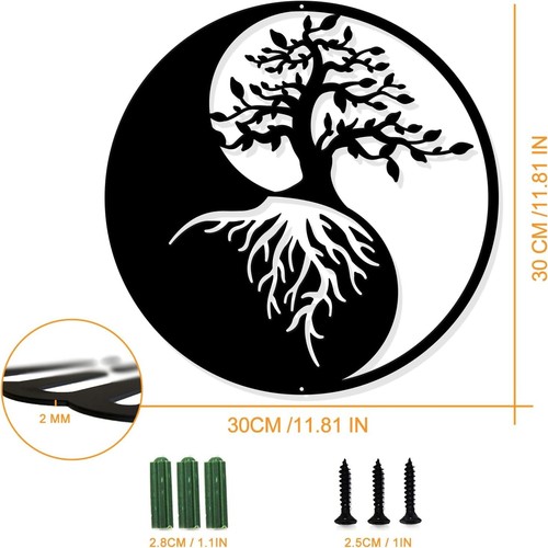 Waterproof Tree of Life Yin Yang Metal Wall Decor - Ideal for Home & Garden - Picture 5 of 8
