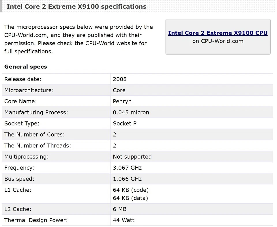 Intel Core 2 Extreme X9100 3.06 GHz SLB48 Dual-Core 1066Mhz Laptop CPU Proessors - Image 3 of 3