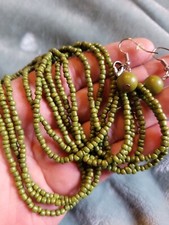 Lovely 20-23" Seed Bead Beaded Multi Strand Necklace Matching Earrings Set Boho