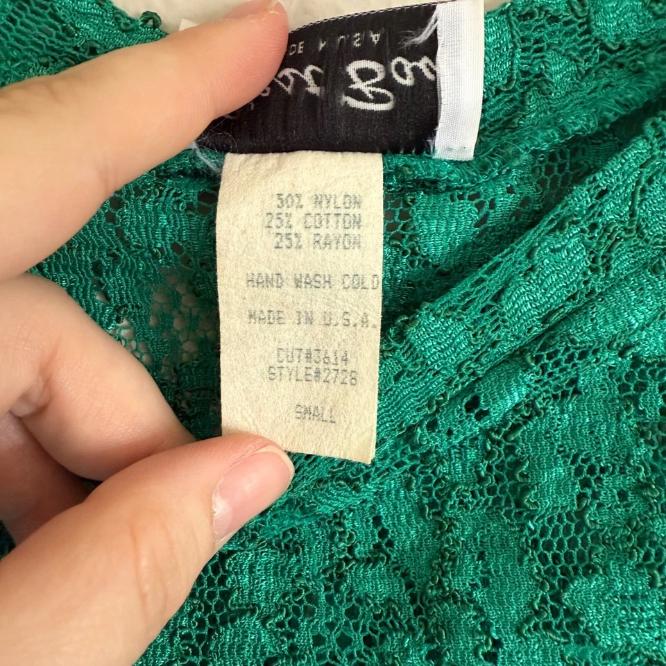 Body retro vintage C'est Bon pequeño de encaje manga larga Kelly verde coqueta Foto 4 de 4