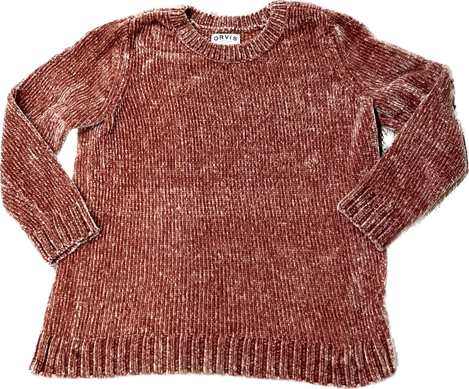 Orvis Sweater Womens Large Pink Chenille Pullover long Sleeve Soft Stretch XL