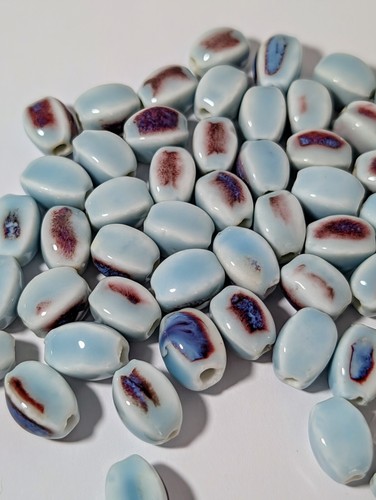 Ceramic Beads, Porcelain Beads, Oval, 13mm, Blue, Green, Red, Teal, Pack Of 10 - Picture 14 of 20