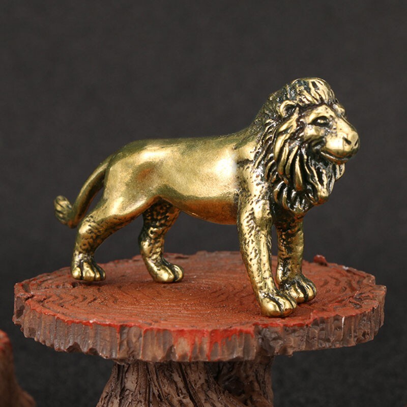 Brass Lion Figurine Small Statue House Office Table Decoration Animal