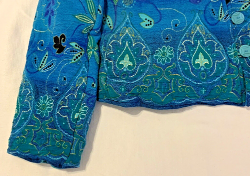 Globetrotter Fairy-Theme Jacket VTG Y2K Women's M Turquoise Colorful Puffy - Picture 5 of 14