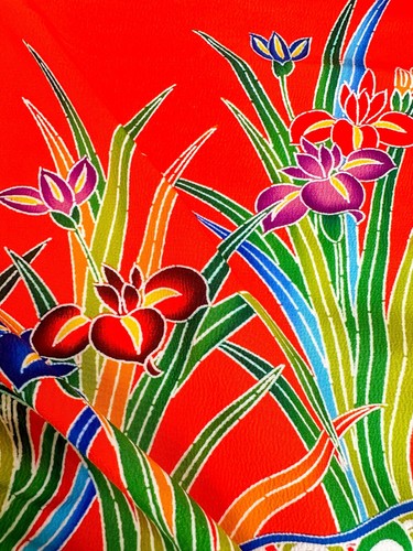Vintage Kimono Fabric Picked From Furisode 43”x14” Multi Color Base v414 - Picture 7 of 10