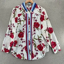 Figueroa & Flower Top Womens Extra Large Red Multi Floral Button Long Sleeves