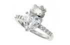 Heart Kitty Silver Engagement Cubic Zircon Ring 925 Silver 14K White Gold Plated