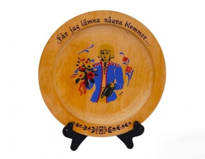 Vintage Decorative Wooden Scandinavian Plate 'May I Leave Some Flowers'