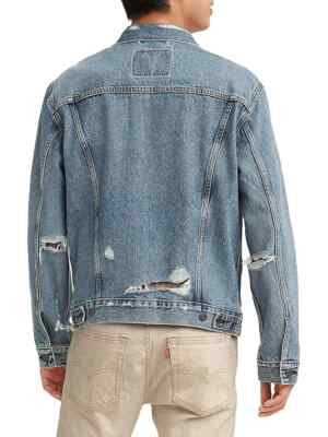 New Levi's Deal Destructed Ripped Trucker Jean Denim Jacket S