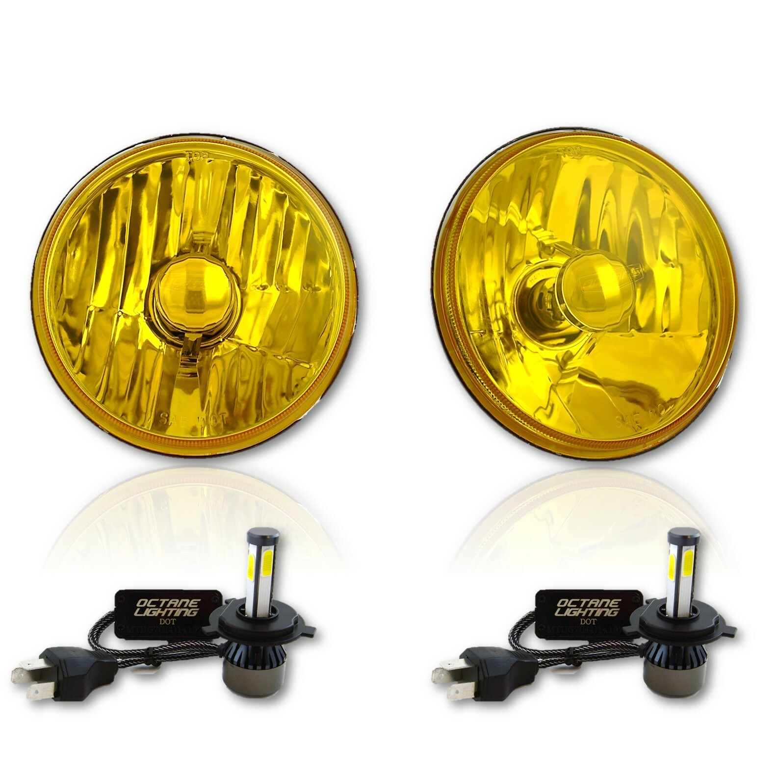 53/4" Yellow Crystal Headlight Amber Glass Fog Light 20/40w LED Bulbs Pair eBay