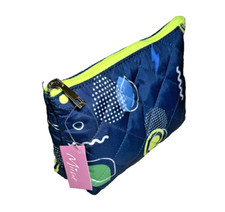 NWT Puffy Zip Cosmetic Pouch 8" Wide Quilted Blue Travel bag Beautify Toiletry