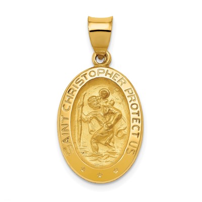 14k Gold Saint Christopher Pendant Medal Travel Protection Religious Necklace