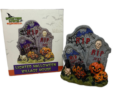 Vintage Spookyside Estates Halloween Lighted Tombstones Pumpkins Figurine