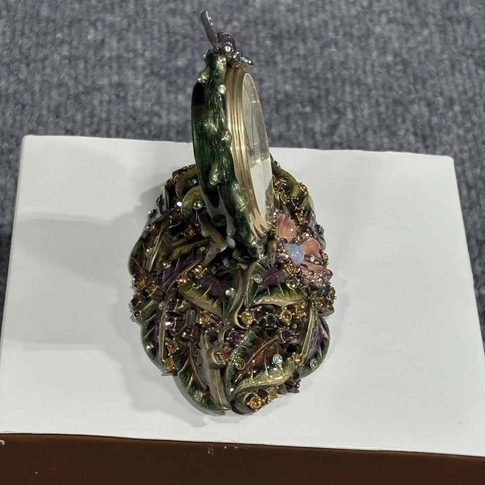 Jay Strongwater Leaf & Bee Mayfair Jeweled Enamel Desk Clock USA SDH6001459 - Image 4 of 4