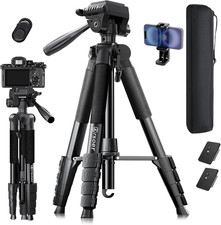 74" Camera Tripod Stand with 2 QR Plates for DSLR Sony Nikon Canon, Lightweight