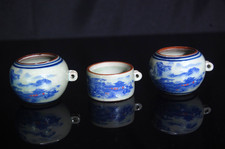 Taza de cuenco comederos de porcelana azul y blanco para jaula de bambú chino para pájaros paisajismo