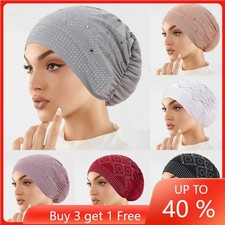 Muslim Women Rhinestone Turban Cap Underscarf Hijab Beanies Hat Hair Loss Chemo