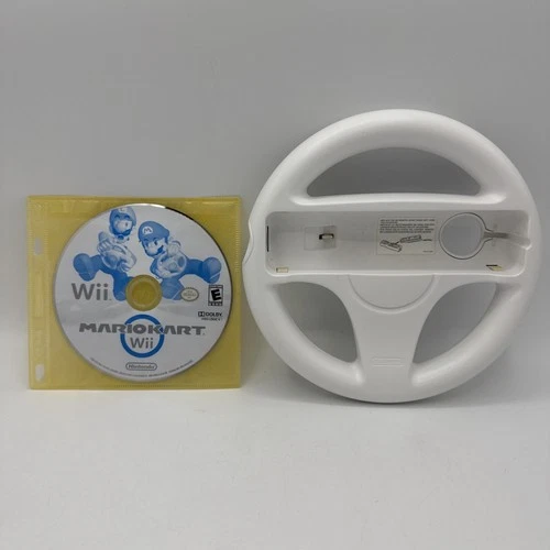 Mario Kart Wii Nintendo Game Disc & OEM Steering Wheel Accessory Tested Working
