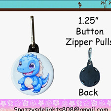 Dinosaur Button 1.25 inch Zipper Pull Blue