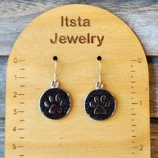 Dog Paw Print Earrings Sparkle Sterling Silver Earwires Dog Mom
