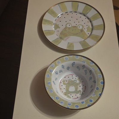 MacKenzie-Childs Frog Motif Plate and Bowl Set Decorative Collectible Dinnerware