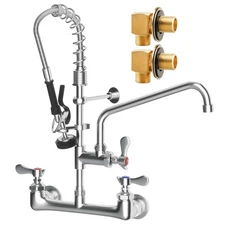 25" Height Commercial Faucet with Sprayer, Brass Chrome Wall Mount Restaurant...
