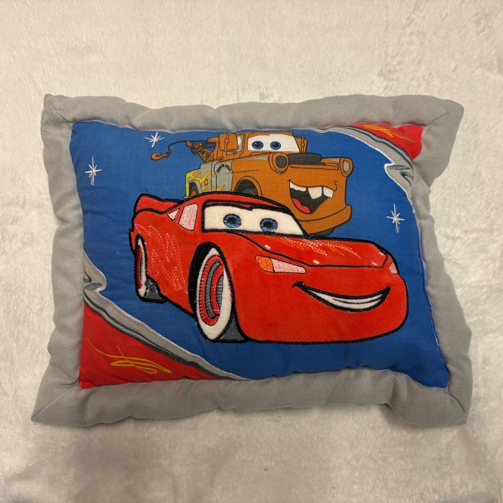 S Lightning Mcqueen Tow Mater Embroidered Throw Pillow Blue