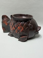 Vintage Koi Fish Sculpture Wood Look Crafted Resin 8" Candle Plant Jewelry Stand