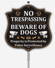 No Trespassing Property Video Surveillance Beware of Dogs Sign 10" x 10" 178