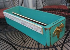 Vintage Upcycled Tiffany Teal Wooden Library Card Drawer Washi Tape Dispenser