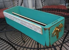 Vintage Upcycled Tiffany Teal Wooden Library Card Drawer Washi Tape Dispenser