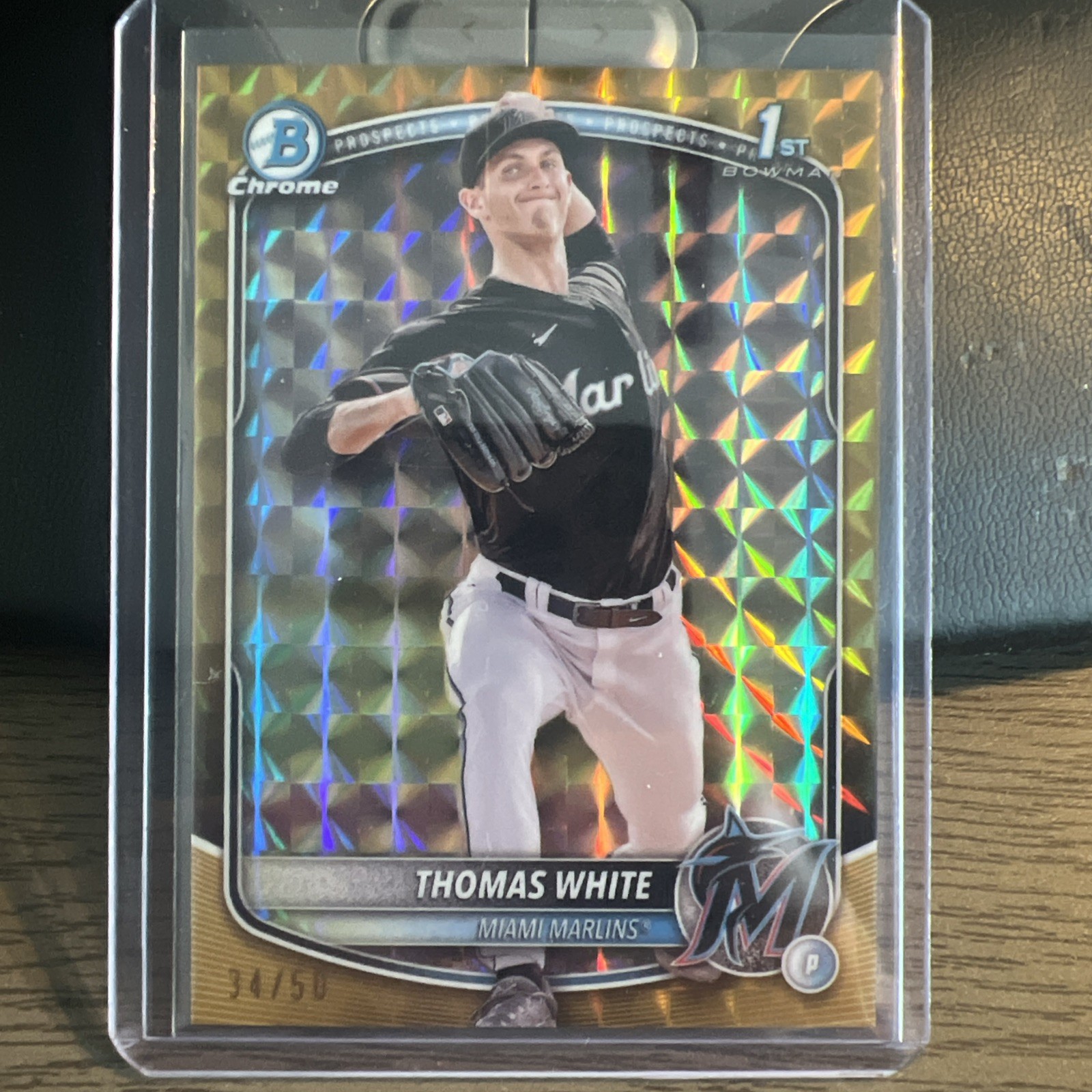 THOMAS WHITE 2025 BOWMAN CHROME 1ST GOLD GEOMETRIC MARLINS /50