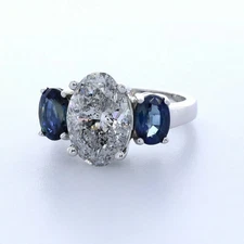 3-Stone Engagement Ring 14K Gold Classic 5.47 Carat Oval Lab-Grown Diamond H SI2