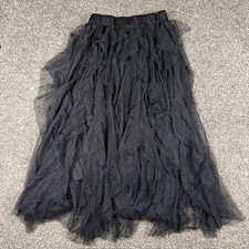 Witchy Whimsygoth Black Mesh Ruffle Midi Skirt M Fairycore Gothic Elastic Waist
