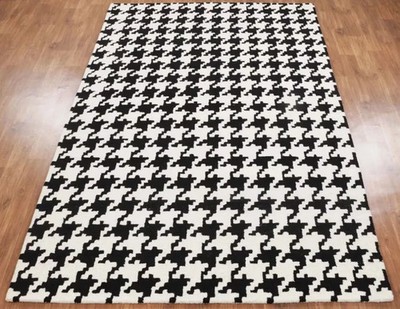 Hand Tufted Area Rugs & Carpet Hounds tooth Black/White Modern Design 100% Wool