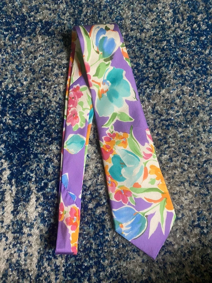 Corbata Floral Ralph Lauren Etiqueta Púrpura Aqua Melocotón Rosa Verde Azul Marfil Foto 2 de 4