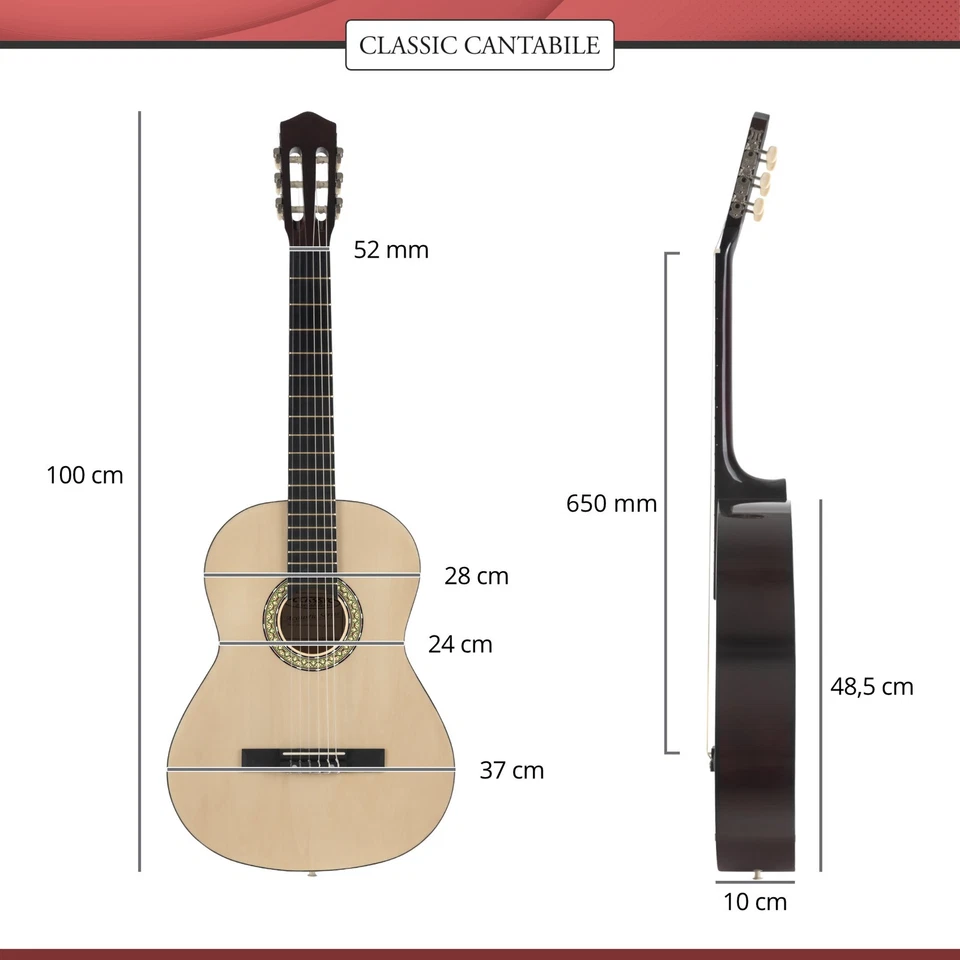 Guitare 4/4 Classique Acoustique Concert Pour Gaucher Debutants 6 Cordes Nylon - Photo 4/4