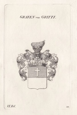 1830 Gritti Wappen coat of arms Kupferstich engraving Heraldik heraldry etching